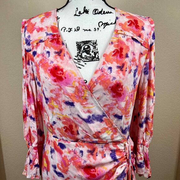 Betsey Johnson pink dress floral side ruched long sleeve size 8 soft girl barbie - Picture 9 of 16